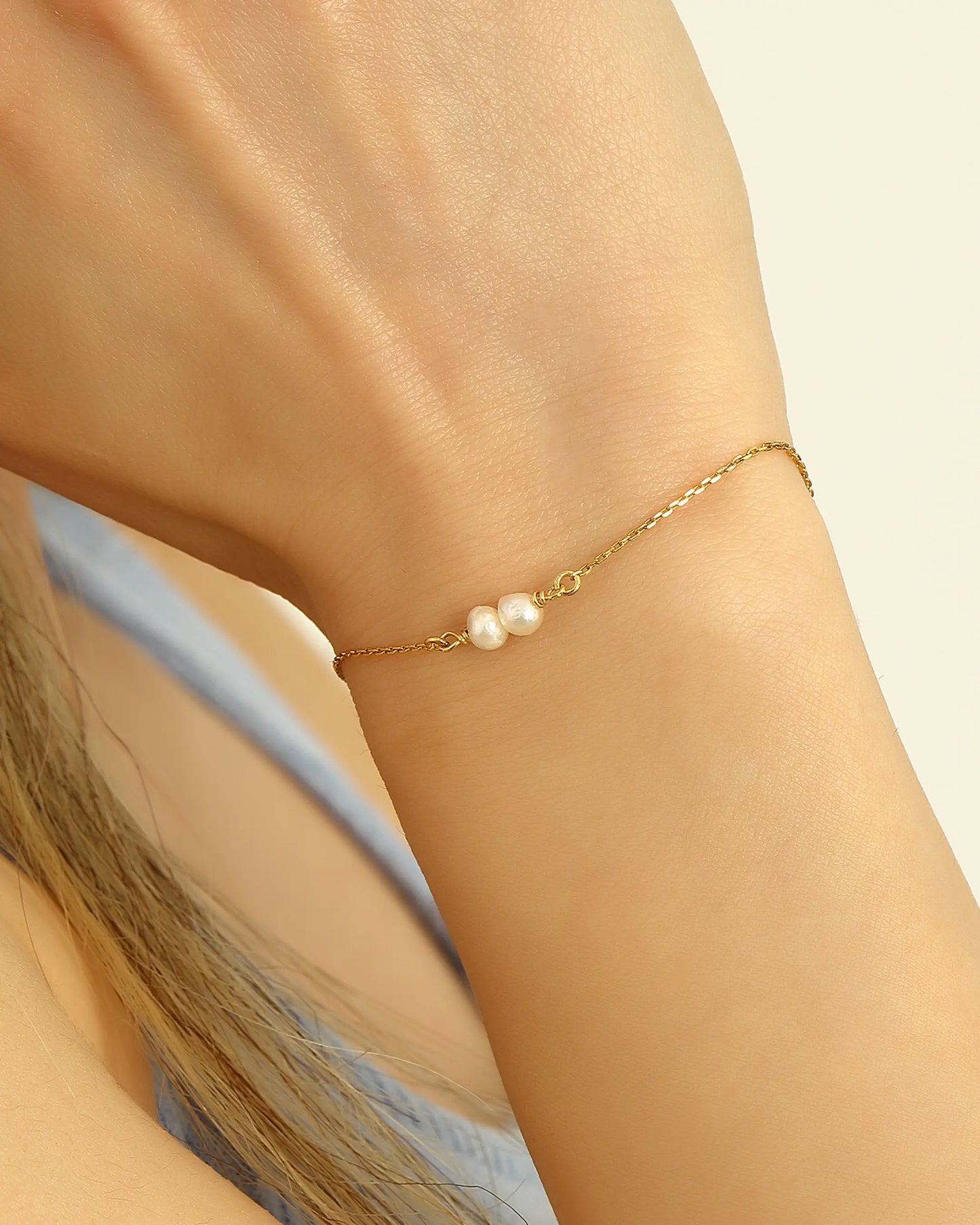 Salvatori Paris Pearl Bracelet on Silver Chain Double Baroque Gold Filled