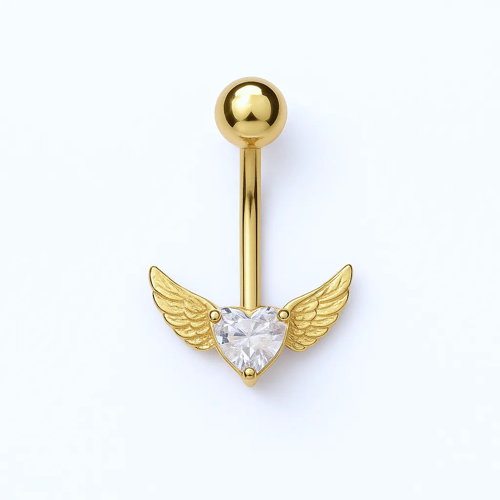 Salvatori Paris Gold Surgical Steel Crystal Heart Angel Wing Belly Button Piercing