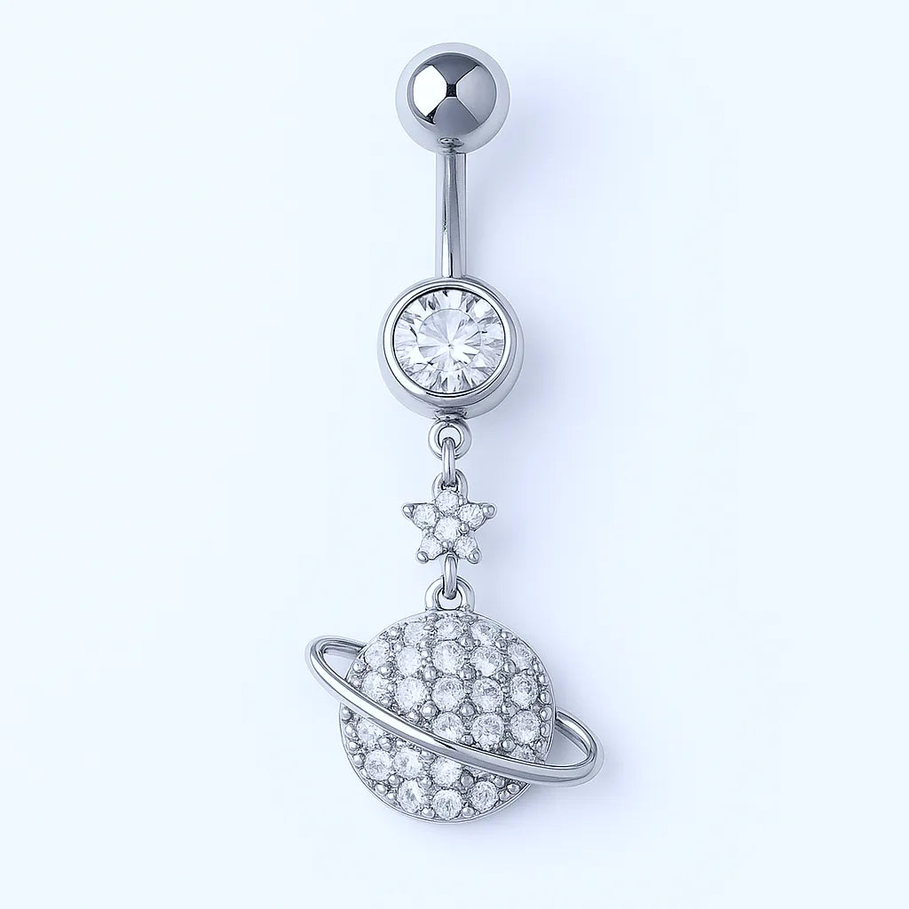 Salvatori Paris Gold Surgical Steel Crystal Saturn with Star Belly Button Piercing
