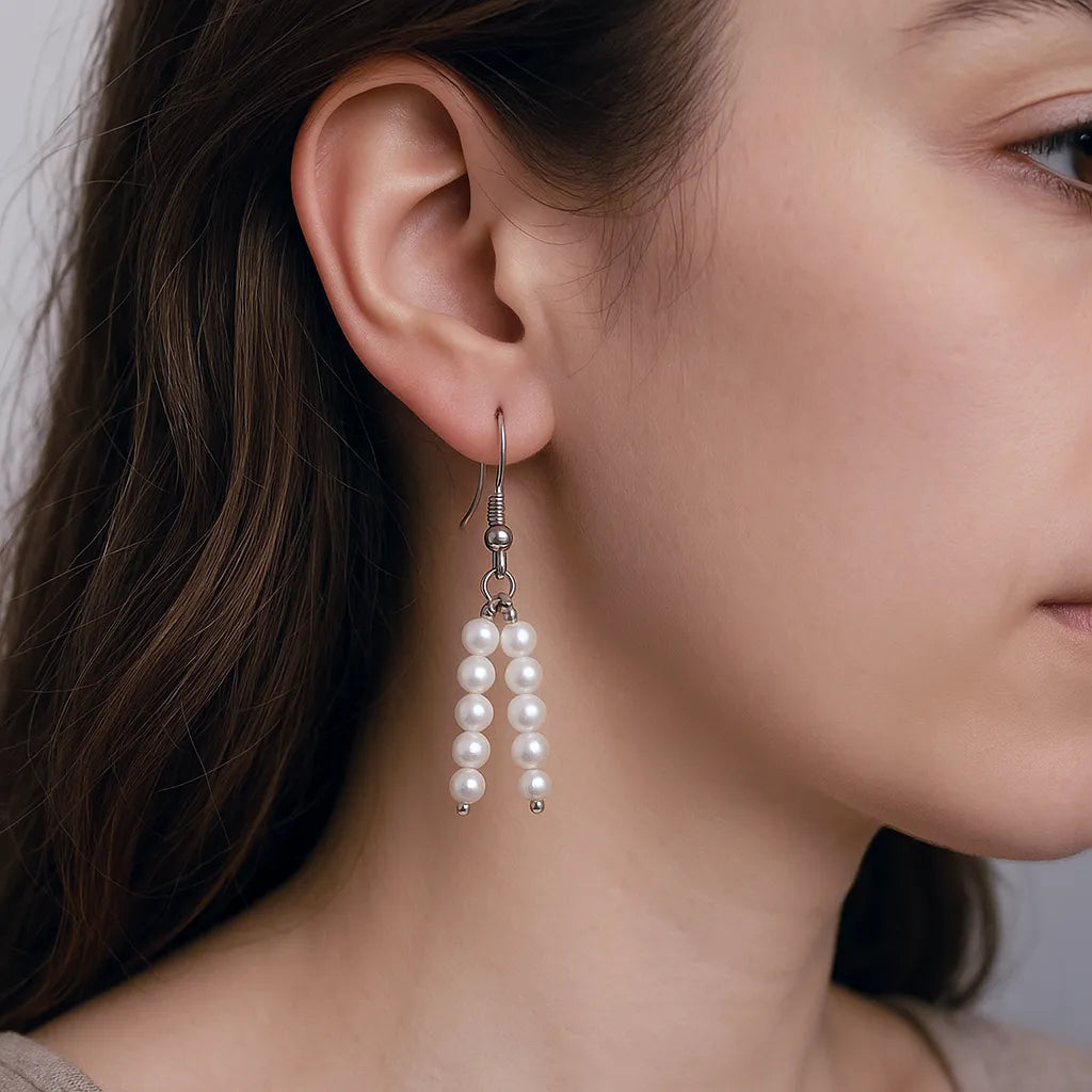 Salvatori Paris Vita Perlata Silver Fresh Water Pearl Double Drop Earrings