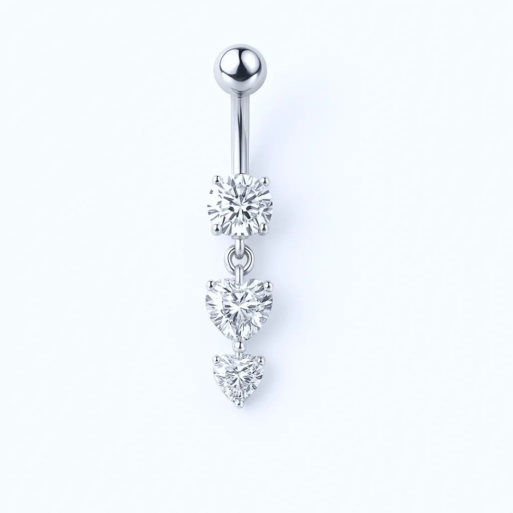 Salvatori Paris Silver Surgical Steel Crystal Heart Drop Belly Button Piercing