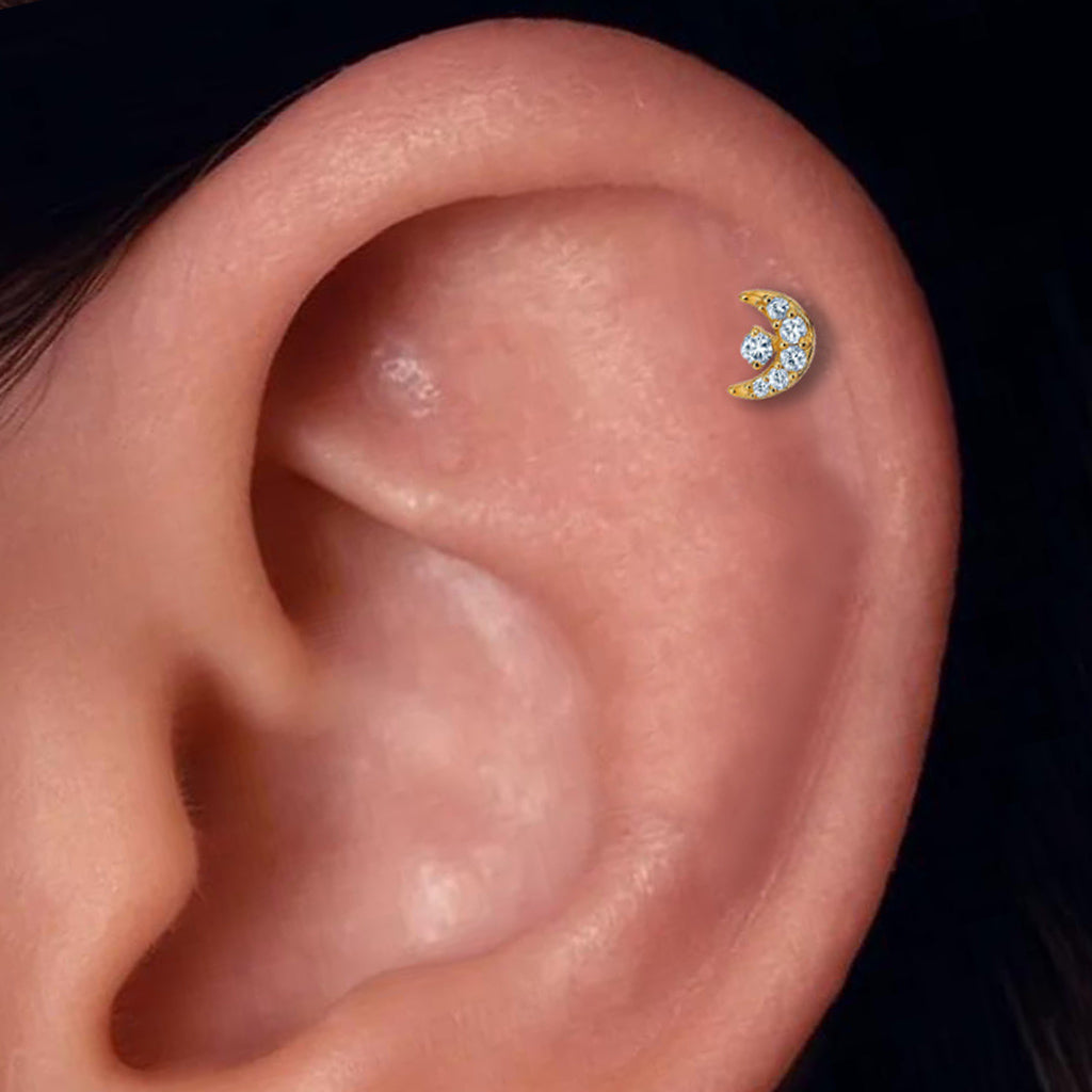 Salvatori Paris Cubic Zirconia Half Moon with Star Design Titanium Piercing
