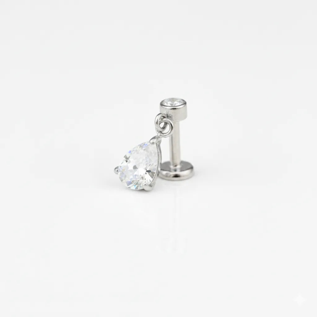 Salvatori Paris Dangling Pear Cut CZ Labret Stud