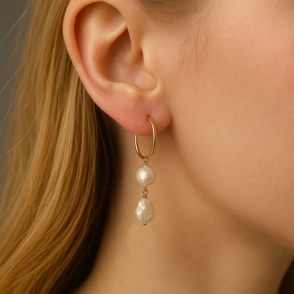 Salvatori Paris Vent Saphir Oval Double Pearl Drop Earrings