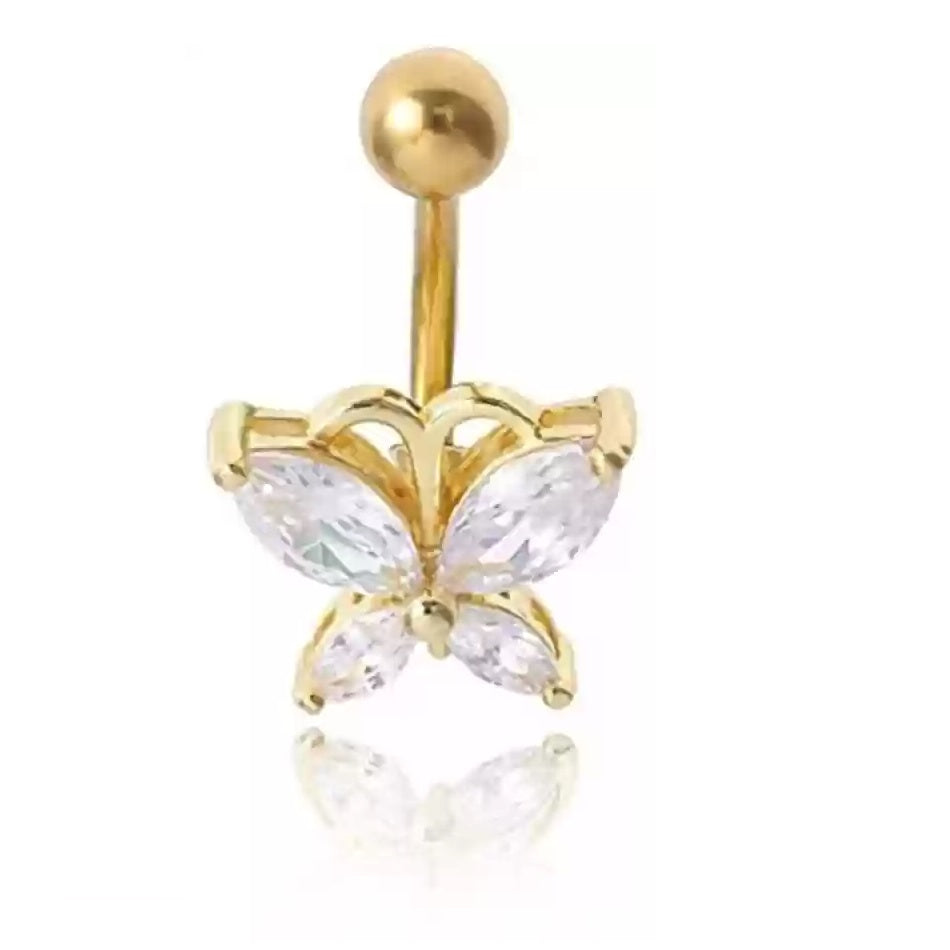 Salvatori Paris Gold Plated Surgical Steel Butterfly Belly Bar Piercing