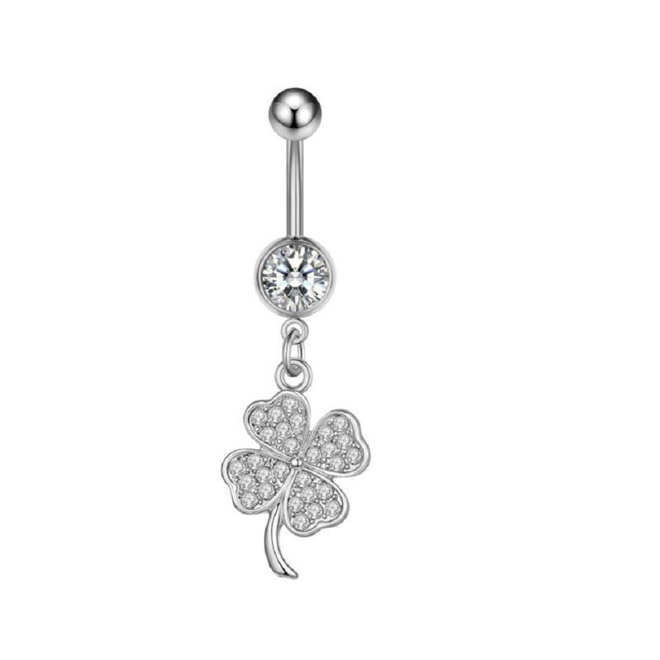 Salvatori Paris Surgical Steel Cubic Zirconia Clover Belly Bar