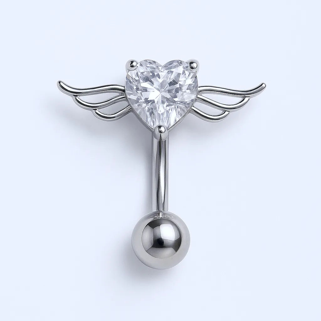 Salvatori Paris Silver Surgical Steel Crystal Winged Heart Belly Button Piercing