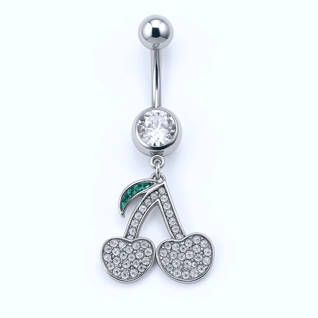 Salvatori Paris Silver Surgical Steel Crystal Cherry Belly Piercing
