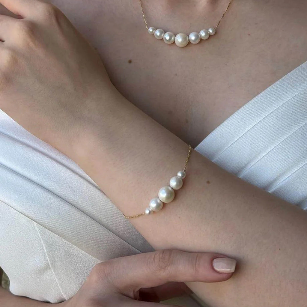 Salvatori Paris Silver Layered White Baroque Pearl Bracelet