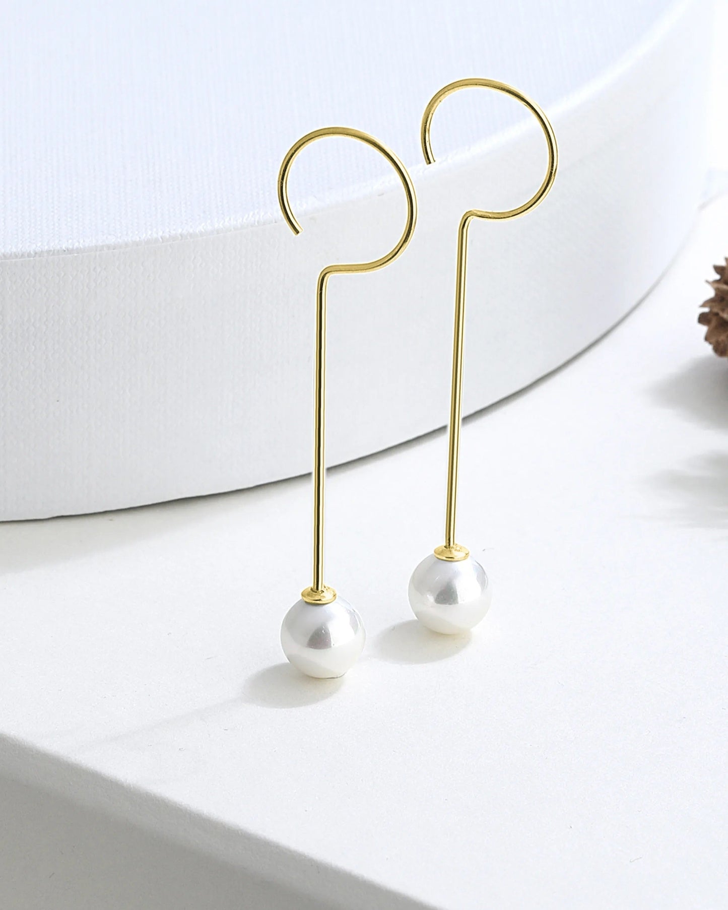 Salvatori Paris Modern Silver Drop Pearl Earrings Gold Filled