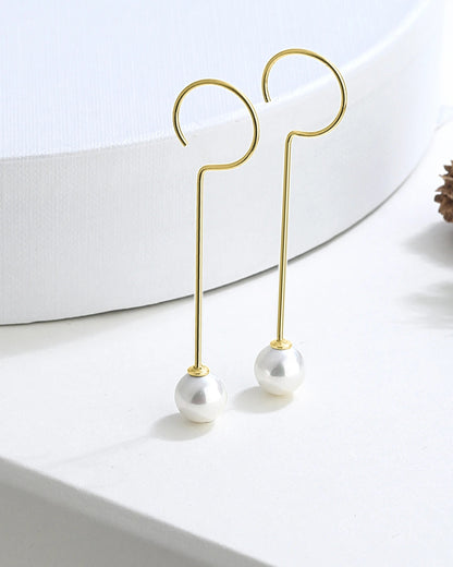 Salvatori Paris Modern Silver Drop Pearl Earrings Gold Filled
