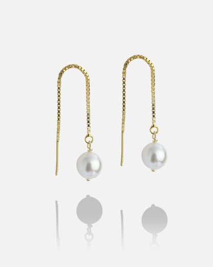 Salvatori Paris Modern Silver Chain Pearl Drop Earrings Gold Filled
