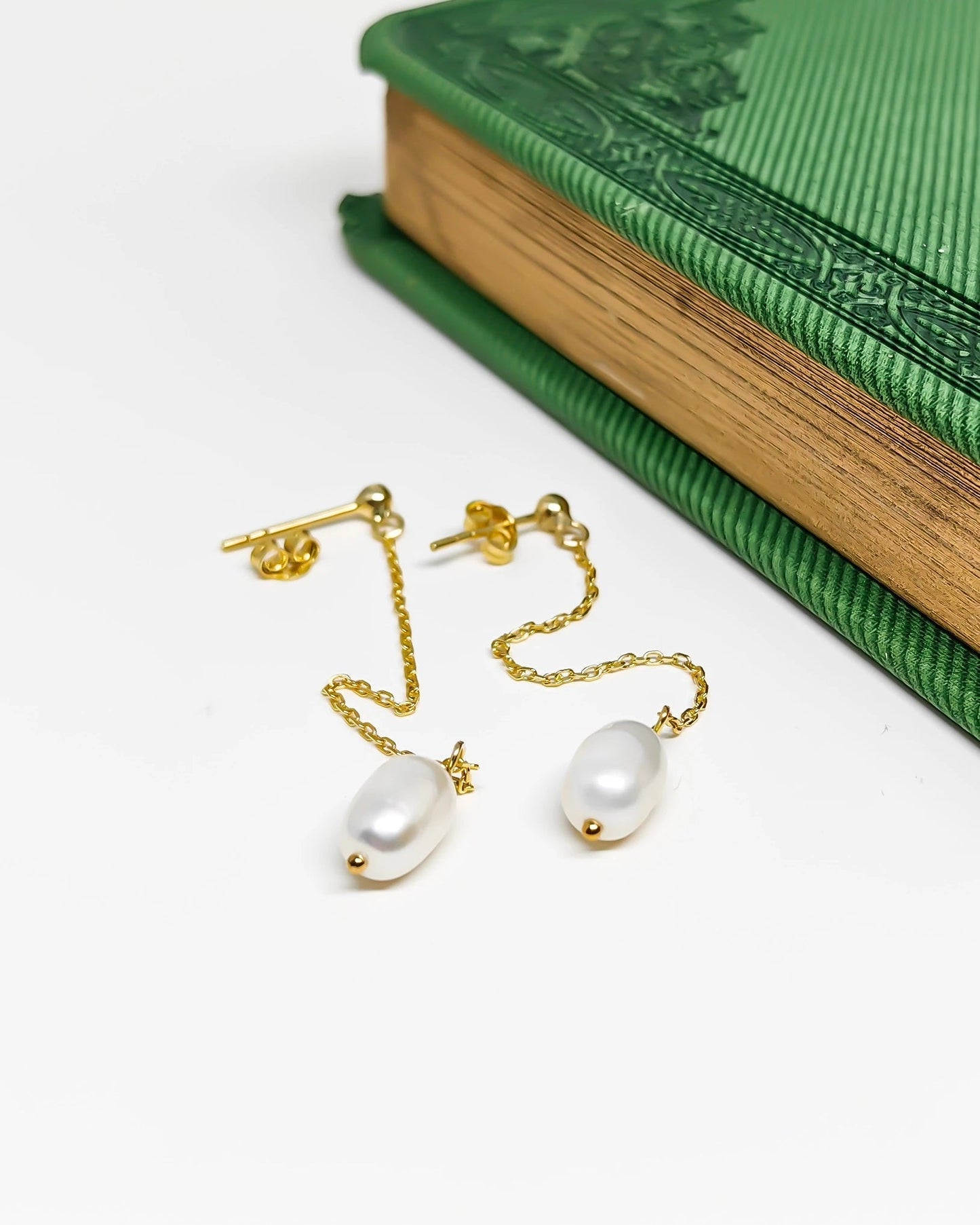 Salvatori Paris Silver Chain Long Pearl Drop Earrings Gold Filled