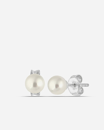 Salvatori Paris Voile d’Or 4mm Silver Classic Pearl Stud Earrings