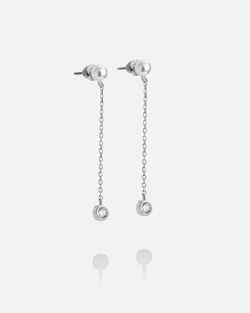 Salvatori Paris Silver Pearl Drop Earrings With Diamond Details