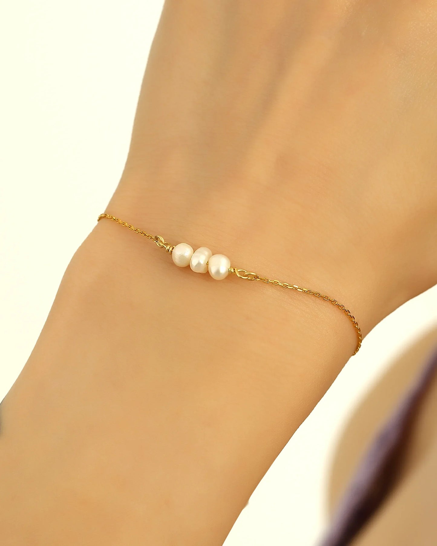Salvatori Paris Pearl Bracelet on Silver Chain Triple Baroque Gold Filled