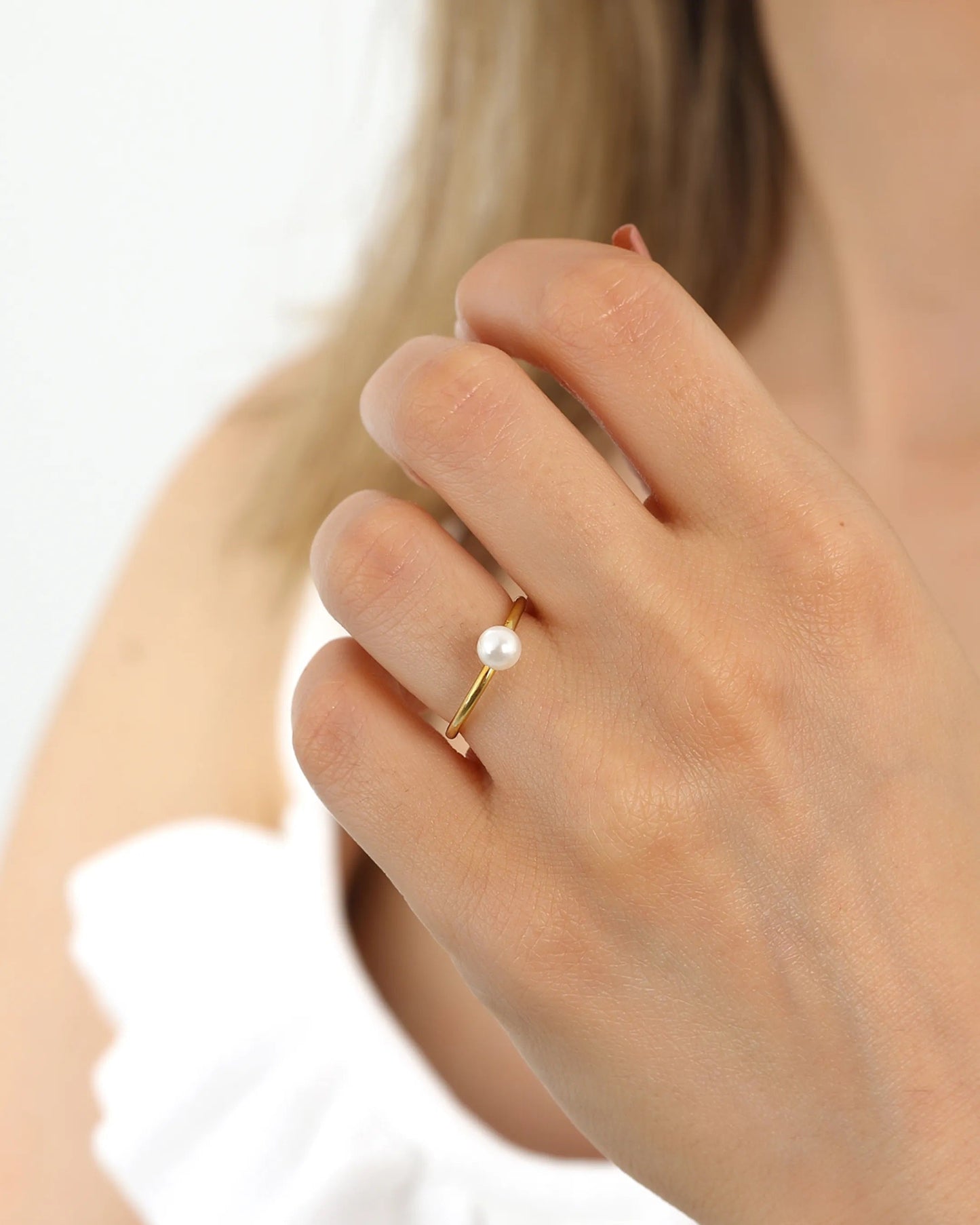 Salvatori Paris Silver Classic Adjustable Pearl Ring Gold Filled