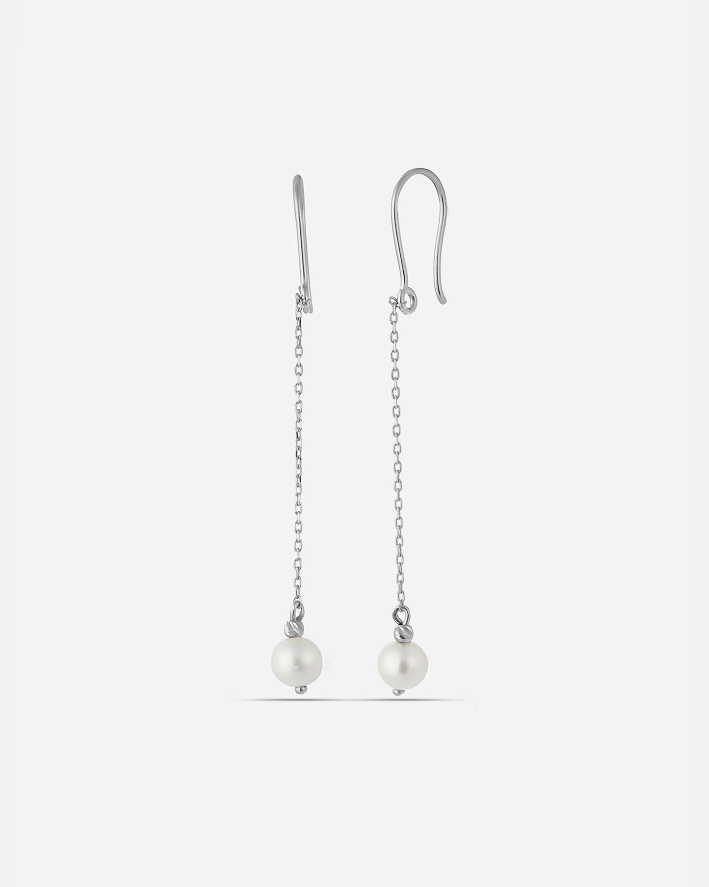 Salvatori Paris Modern Silver Long Pearl Drop Earrings