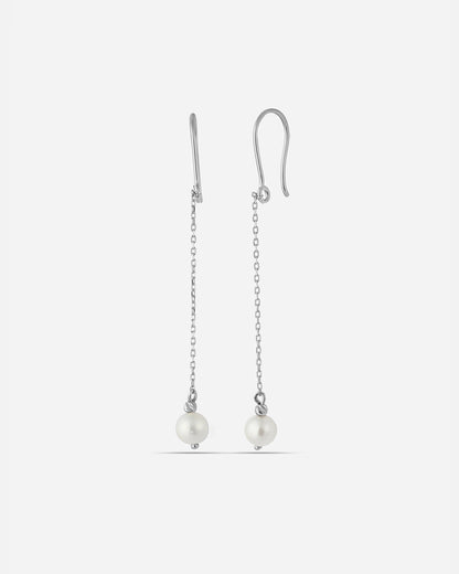 Salvatori Paris Modern Silver Long Pearl Drop Earrings