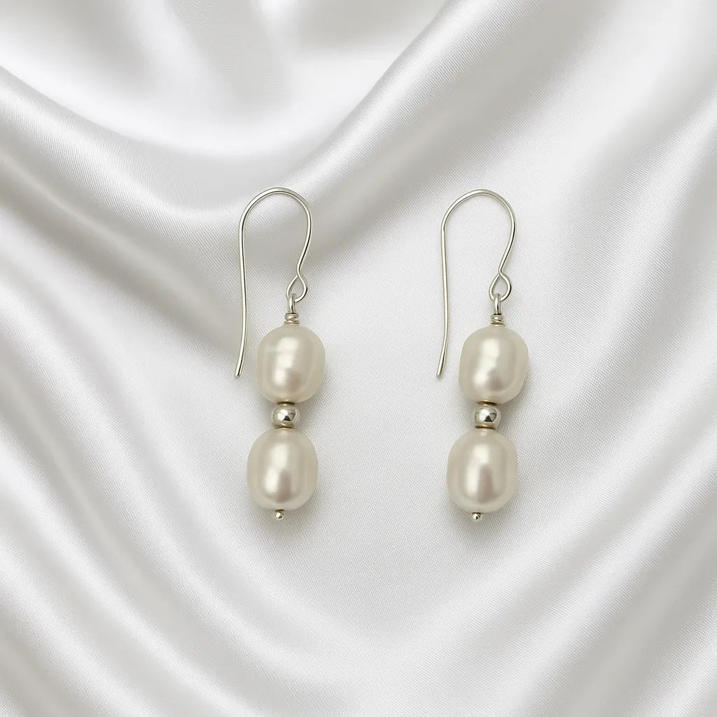 Salvatori Paris Solea Alba Silver Double Pearl Drop Earrings