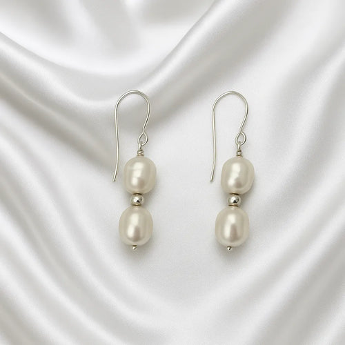 Salvatori Paris Solea Alba Silver Double Pearl Drop Earrings