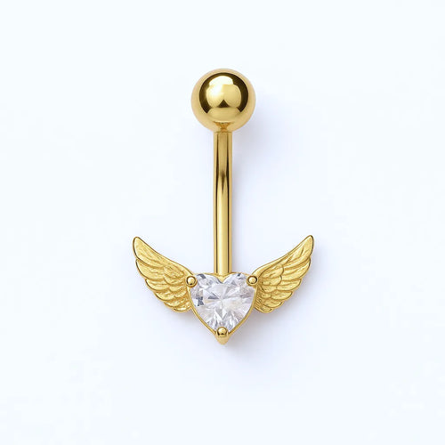 Salvatori Paris Gold Surgical Steel Crystal Heart Angel Wing Belly Button Piercing