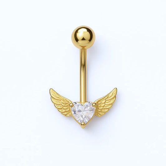 Salvatori Paris Gold Surgical Steel Crystal Heart Angel Wing Belly Button Piercing