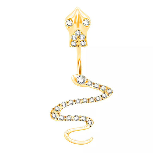 Salvatori Paris Gold Plated Surgical Steel Cubic Zirconia Snake Belly Bar