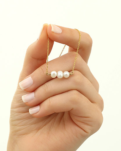 Salvatori Paris Modern Gold Filled Triple Baroque Pearl Necklace