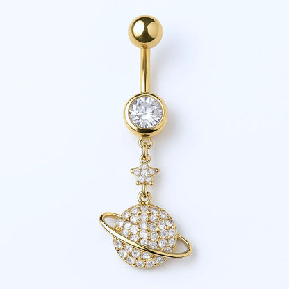 Salvatori Paris Gold Surgical Steel Crystal Saturn with Star Belly Button Piercing