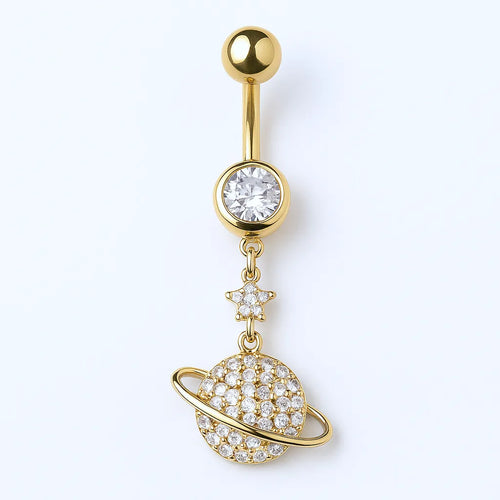 Salvatori Paris Gold Surgical Steel Crystal Saturn with Star Belly Button Piercing