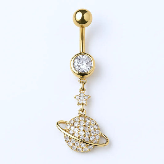 Salvatori Paris Gold Surgical Steel Crystal Saturn with Star Belly Button Piercing