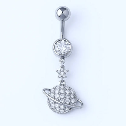 Salvatori Paris Gold Surgical Steel Crystal Saturn with Star Belly Button Piercing