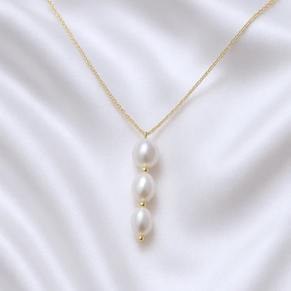 Salvatori Paris Lueur d’Or Triple Drop Pearl Pendant Necklace