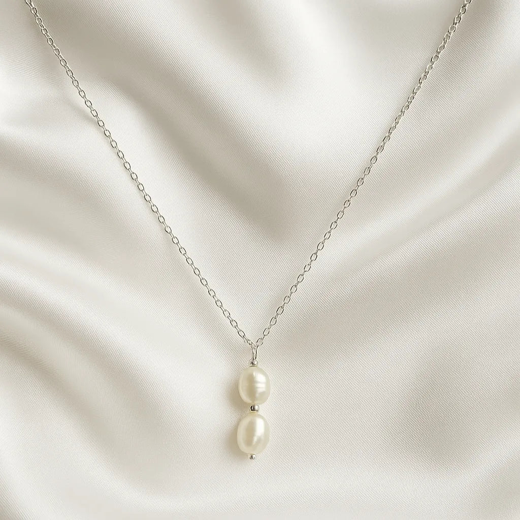 Salvatori Paris Solea Alba Silver Double Baroque Pearl Choker Necklace