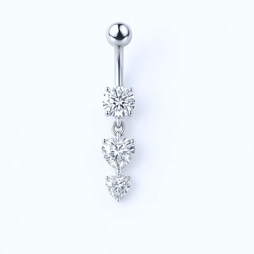 Salvatori Paris Silver Surgical Steel Crystal Heart Drop Belly Button Piercing