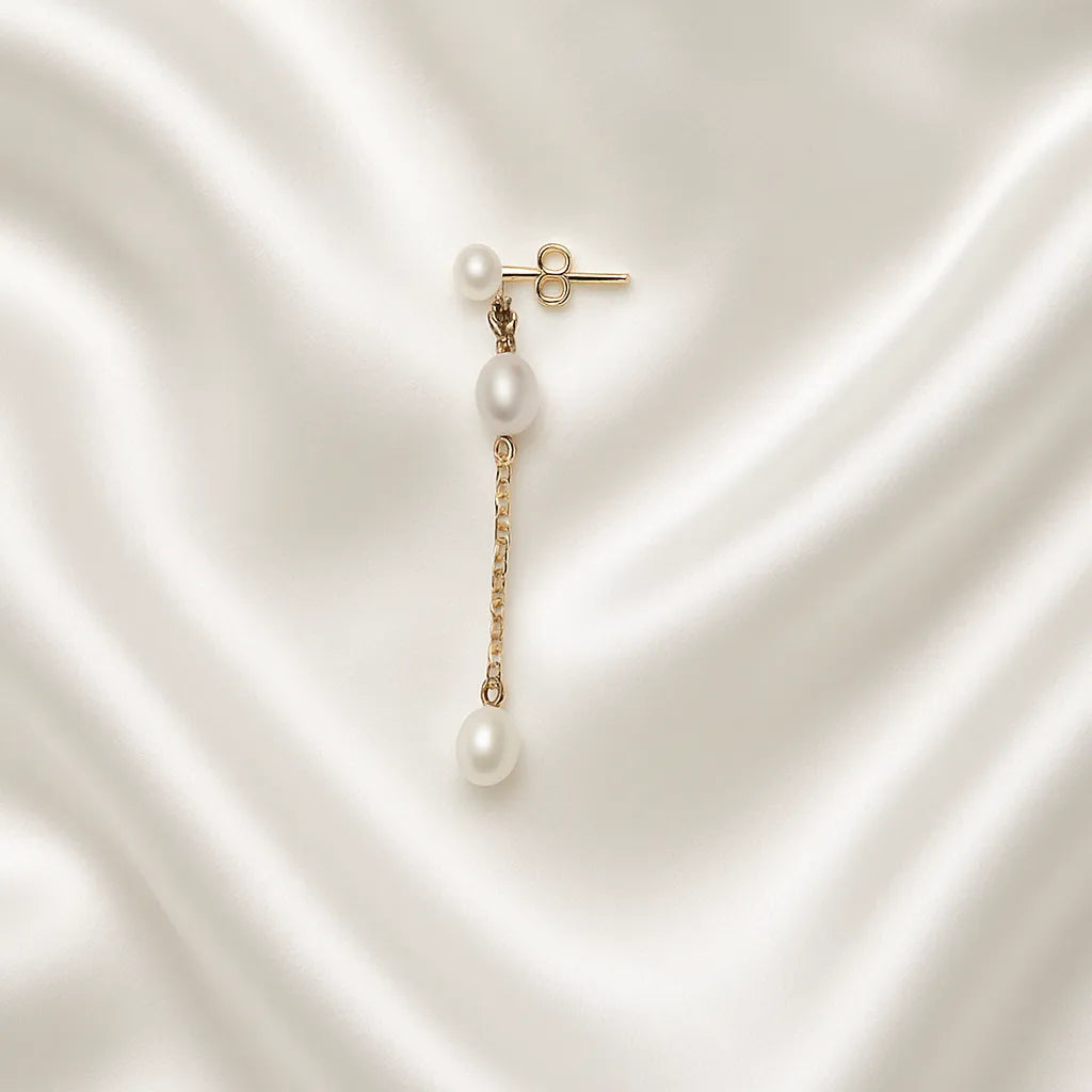 Salvatori Paris Fleur Céleste Chain Double Pearl Drop Earrings
