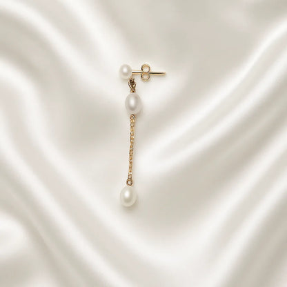 Salvatori Paris Fleur Céleste Chain Double Pearl Drop Earrings