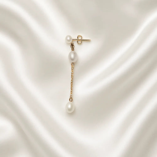 Salvatori Paris Fleur Céleste Chain Double Pearl Drop Earrings