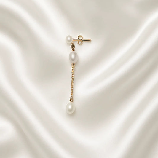 Salvatori Paris Fleur Céleste Chain Double Pearl Drop Earrings