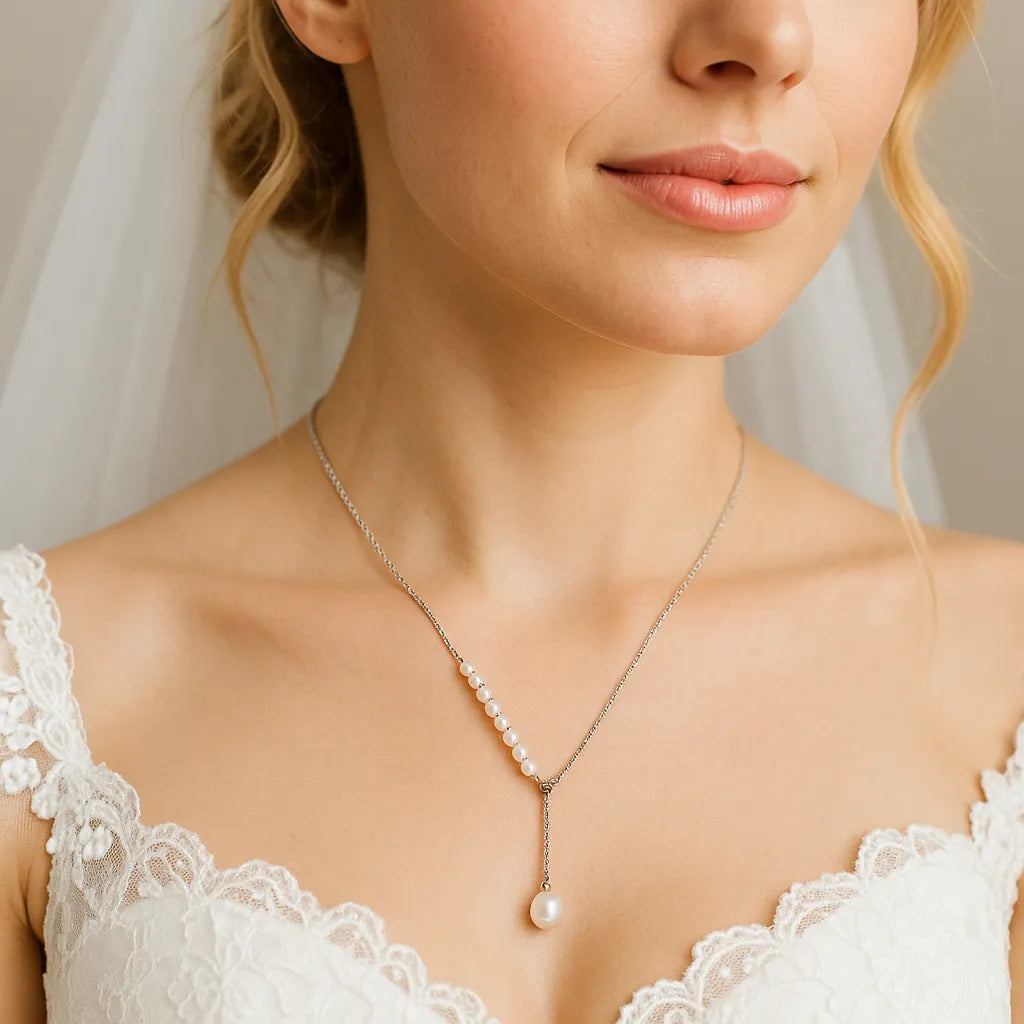 Salvatori Paris Modern Pearl Drop Silver Necklace