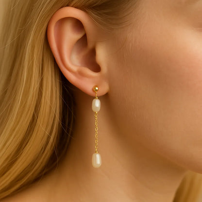 Salvatori Paris Fleur Céleste Chain Double Pearl Drop Earrings