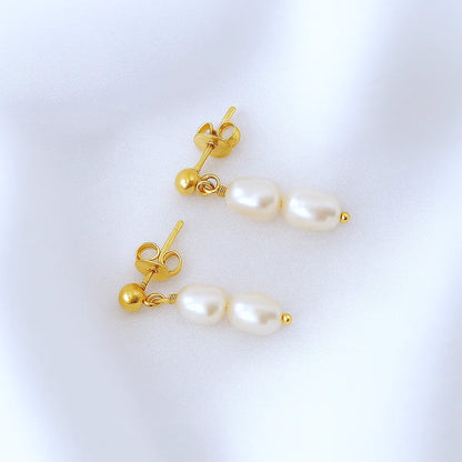 Salvatori Paris Fleur Céleste Stud Double Pearl Drop Earrings