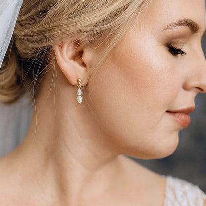 Salvatori Paris Fleur Céleste Stud Double Pearl Drop Earrings