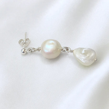 Salvatori Paris Perla Mystique Silver Stud Double Pearl Drop Earrings