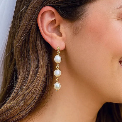 Salvatori Paris Reine Perla Stud Three Pearl Drop Earrings