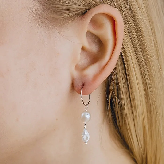 Salvatori Paris Vent Saphir Silver Oval Double Pearl Drop Earrings