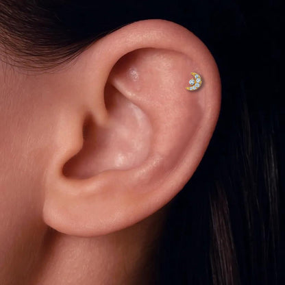 Salvatori Paris Cubic Zirconia Half Moon with Star Design Titanium Piercing