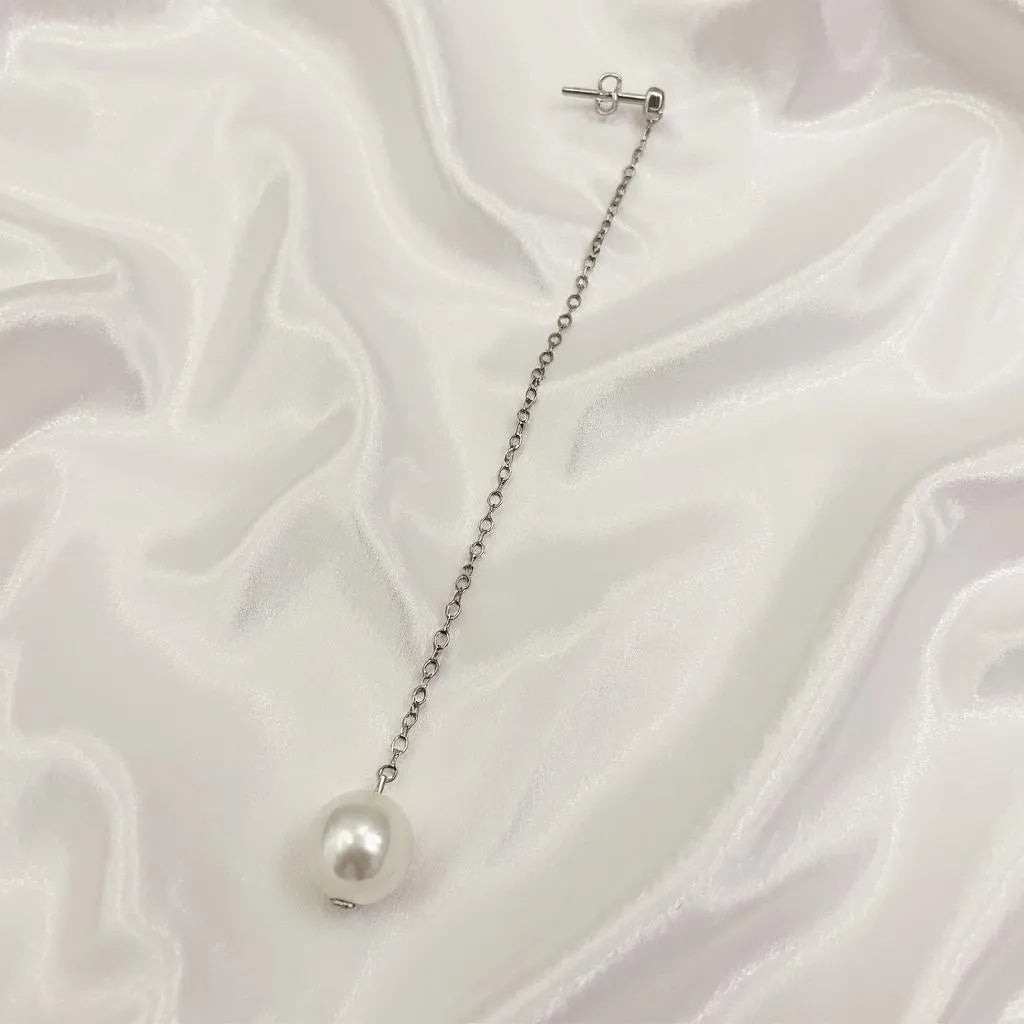 Salvatori Paris Douce Nuit Silver Stud Long Pearl Drop Earrings