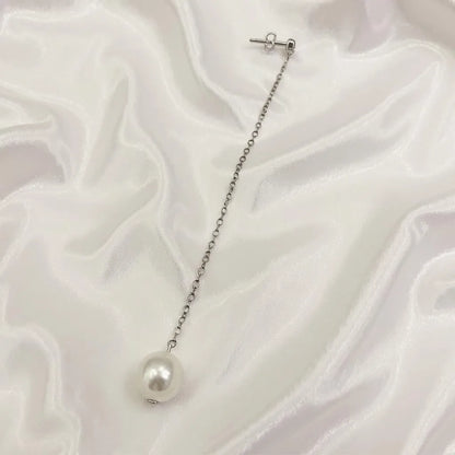 Salvatori Paris Douce Nuit Silver Stud Long Pearl Drop Earrings